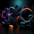 3D abstract colored geometric shapes.