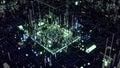 3D abstract composition that looks like a night city stylized as a computer chip