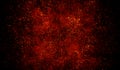 3D abstract digital technology particles fragmentation and mixing of orange-red on black background