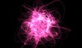 3D abstract digital technology particles fragmentation and mixing of pink on black background Royalty Free Stock Photo