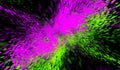 3D abstract digital technology particles fragmentation and mixing of pink-green on black background Royalty Free Stock Photo