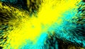 3D abstract digital technology particles fragmentation and mixing of yellow-blue on black background