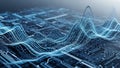 3D abstract digital waveform overlay on a blue circuit board background sound wave Royalty Free Stock Photo