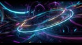 3d abstract futuristic neon background with spinning glowing lines, speed of light, ultra violet rays Royalty Free Stock Photo