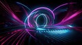 3d abstract futuristic neon background with spinning glowing lines, speed of light, ultra violet rays Royalty Free Stock Photo