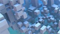 3D Abstract geometric blue cubes and rectangles