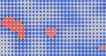 3D abstract geometric pattern with blue and red shapes on a gray background, inspired by algorithmic and data visualization design