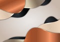 3D abstract golden, black, copper metallic wave shapes design paper cut style background