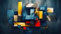 3d abstract grunge image. Multicolored bright blocks on dark blue background. Generative AI