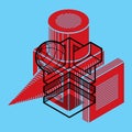 3d abstract isometric construction, vector polygonal shape. Royalty Free Stock Photo