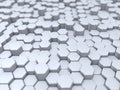 3D abstract landscape with extruding hexagons with shallow depth of field