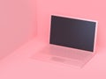 3d abstract laptop computer pink all with blank display minimal abstract pink background 3d render