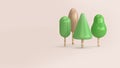 3d abstract low poly trees soft brown-cream background cartoon minimal 3d render