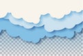 3d abstract paper cut illustration of pastel blue sky and clouds. Vector colorful template. Royalty Free Stock Photo