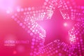 3D abstract pink mesh star background with circles, lens flares and glowing reflections. Vector illustration. Royalty Free Stock Photo