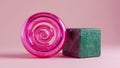 3D Abstract Pink Roll with Cube Minimal Design Royalty Free Stock Photo