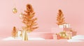 3d Abstract podium stage platform with minimal Christmas and New year event background. Merry Christmas scene for product display Royalty Free Stock Photo