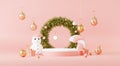 3d Abstract podium stage platform with minimal Christmas and New year event background. Merry Christmas scene for product display Royalty Free Stock Photo