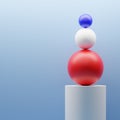 3d Abstract red white and blue spheres balance against blue background on plinth Royalty Free Stock Photo