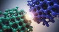 Molecular Collision: Green and Blue Nanomaterials Reacting with Energy Particle Royalty Free Stock Photo