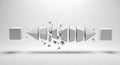 3D abstract render of white cubes and fragmented geometric shapes exploding and collapsing, symbolizing destruction and creation. Royalty Free Stock Photo