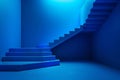 3D abstract rendering with blue color stair. Geometric 3D steps background