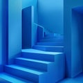 3D abstract rendering with blue color stair. Geometric 3D steps background