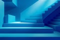 3D abstract rendering with blue color stair. Geometric 3D steps background