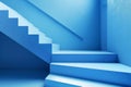 3D abstract rendering with blue color stair. Geometric 3D steps background