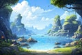 2D abstract rocky archipelago background environment for mobile adventure or battle game.