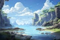 2D abstract rocky archipelago background environment for mobile adventure or battle game.