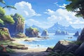 2D abstract rocky archipelago background environment for mobile adventure or battle game.