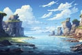2D abstract rocky archipelago background environment for mobile adventure or battle game.
