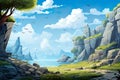 2D abstract rocky cliff background environment for adventure or battle mobile game.