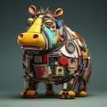 3d Abstract Sculpture: Hippopotamus Inspired By Basquiat, Picasso, Miro, And More
