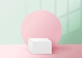 3d Abstract Summer or Spring background with shadows, white podium, pink surface and green background. Trendy minimal style