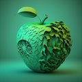 3d abstract torn background concept art with green 3d apple. For nanner, posters and other design. Generative AI