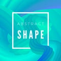3D abstract wavy colorful object isolated on geometric futuristic background with white frame. Vector illustration