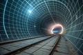 3D abstract wormhole tunnel in digital grid Royalty Free Stock Photo