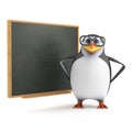 3d Academic penguin at the blackboard