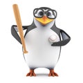 3d Academic penguin plays baseball