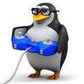 3d Academic penguin plays a videogame