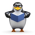 3d Academic penguin reads a good book