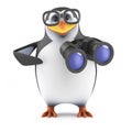 3d Academic penguin using binoculars