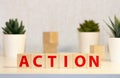 3D Action Plan Button Click Here Block Text over white background Royalty Free Stock Photo
