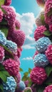 3d aesthetic image of summer with hydrangeas for wallp ai generated Royalty Free Stock Photo