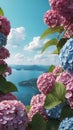 3d aesthetic image of summer with hydrangeas for wallp ai generated Royalty Free Stock Photo