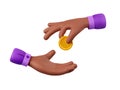 3D African American hand giving golden coin