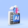 3d AI Chip with arrows in clouds.