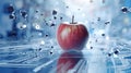 Red apple on the electronic board. 3D AI generated image.